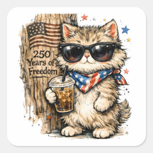 Sticker Carré 250e anniversaire USA Café glacé de chat patriotiq