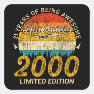 Sticker Carré 25 Ans 2000 Retro Awesome 25e anniversaire Cadeau