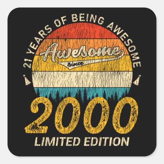 Sticker Carré 25 Ans 2000 Retro Awesome 25e anniversaire Cadeau (Devant)