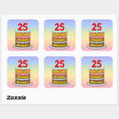 Sticker Carré 25e anniversaire : Fun Cake and Candles + Nom pers (Feuille)