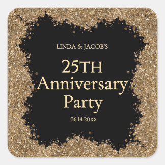 Sticker Carré 25th Wedding Anniversary Gold Faux Glitter