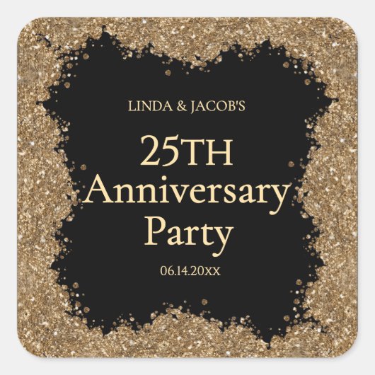 Sticker Carré 25th Wedding Anniversary Gold Faux Glitter  (Devant)