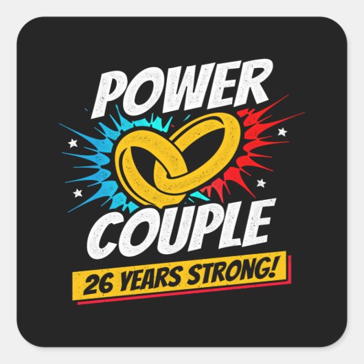 Sticker Carré 26e Anniversaire de Mariage Couples 26 Ans Forts (Devant)