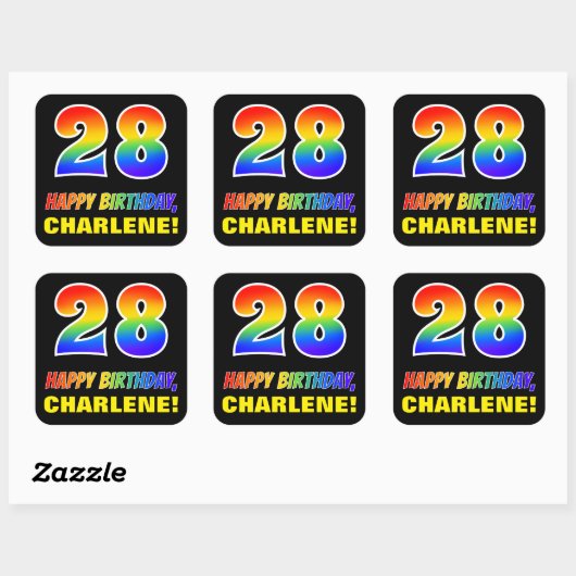 Sticker Carré 28e anniversaire : Bold, amusant, simple, arc-en-c (Feuille)