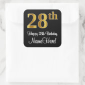 Sticker Carré 28e anniversaire - Elégant luxe Faux Gold Look # (Sac)