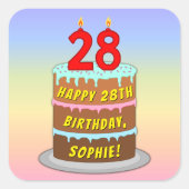 Sticker Carré 28th Birthday : Fun Cake and Candles + Custom Name (Devant)