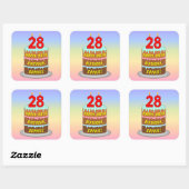 Sticker Carré 28th Birthday : Fun Cake and Candles + Custom Name (Feuille)