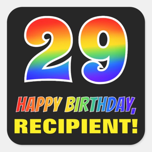 Sticker Carré 29e anniversaire : Bold, amusant, simple, arc-en-c (Devant)
