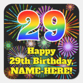 Sticker Carré 29e Birthday: Fun Fireworks Look, Rainbow # 29 (Devant)