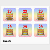 Sticker Carré 29th Birthday : Fun Cake and Candles + Custom Name (Feuille)