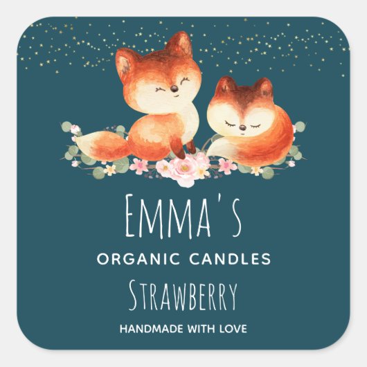 Sticker Carré 2 mignons Petits Renards Rouges Aquarelle Design (Devant)