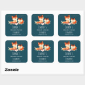 Sticker Carré 2 mignons Petits Renards Rouges Aquarelle Design (Feuille)