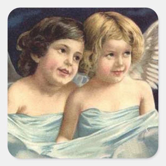Sticker Carré 2 Petits anges en bleu (Devant)