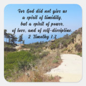 Sticker Carré 2 Timothée 1:7 Verse biblique confiant (Devant)