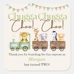 Sticker Carré 2e anniversaire Cute Chugga Watercolor Animal Trai