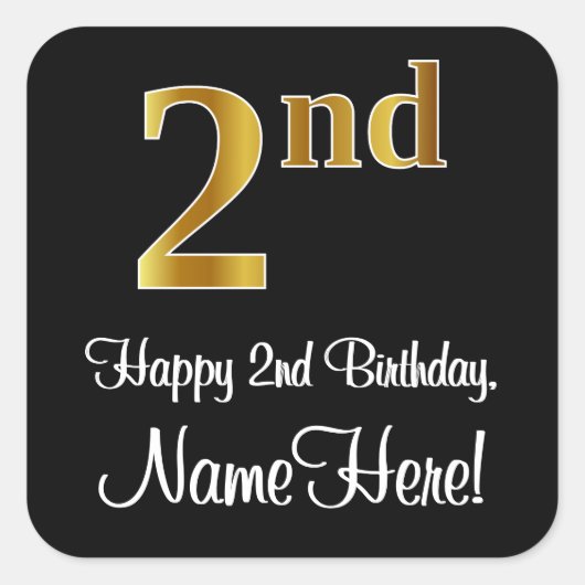 Sticker Carré 2e anniversaire - Elégant luxe Faux Gold Look # (Devant)