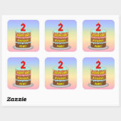 Sticker Carré 2e anniversaire : Fun Cake and Candle + Nom person (Feuille)