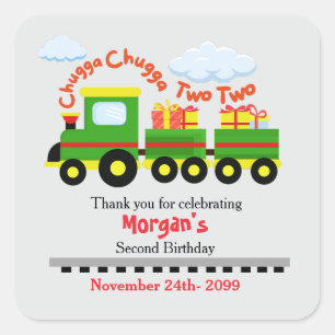 Sticker Carré 2e Anniversaire Mignonne Train Coloré Avec Présent