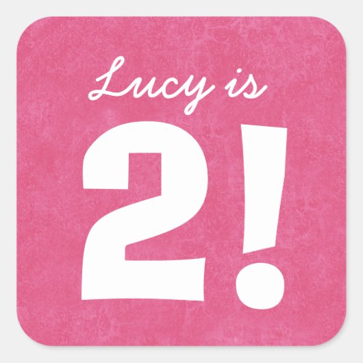 Sticker Carré 2e anniversaire Nom personnalisé rose blanc pour l (Devant)