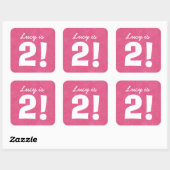 Sticker Carré 2e anniversaire Nom personnalisé rose blanc pour l (Feuille)
