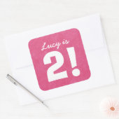 Sticker Carré 2e anniversaire Nom personnalisé rose blanc pour l (Enveloppe)