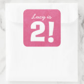 Sticker Carré 2e anniversaire Nom personnalisé rose blanc pour l (Sac)