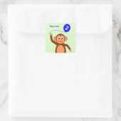 Sticker Carré 2e anniversaire singe ajouter nom bleu (Sac)
