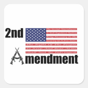 Sticker Carré 2ème L'amendement AR fusille A et le drapeau