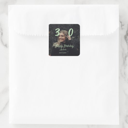 Sticker Carré 30e anniversaire ajouter nom date année vert paste (Sac)