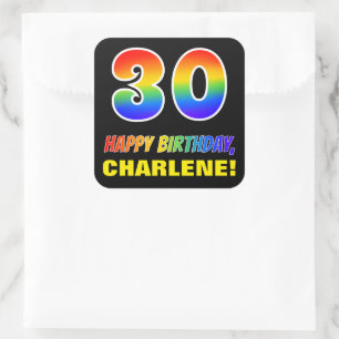 Sticker Carré 30e anniversaire : Bold, amusant, simple, Arc-en-c