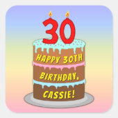 Sticker Carré 30e anniversaire : Fun Cake and Candles + Nom pers (Devant)