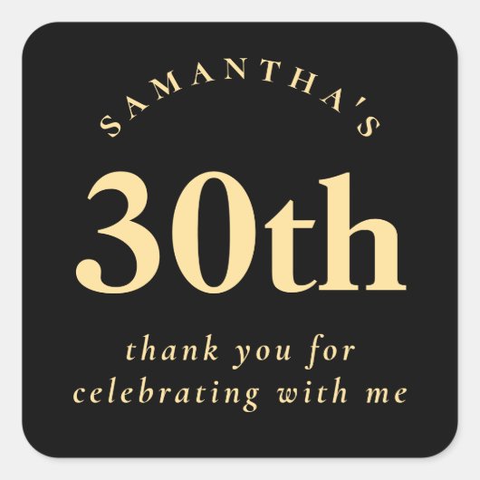 Sticker Carré 30e anniversaire moderne Merci noir et or (Devant)