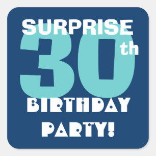 Sticker Carré 30ème SURPRISE Anniversaire Marine et Aqua Blue