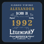 Sticker Carré 30th Birthday 1992 Ajouter Nom Legendary Blue Gold<br><div class="desc">Pour ceux qui fêtent leur anniversaire, nous avons les autocollants d'anniversaire idéaux. L'arrière - plan bleue au design blanc et doré est simple, mais élégante et rétro. Customisez facilement le texte de cet anniversaire en utilisant le modèle fourni. Plus de cadeaux et de fournitures de fête disponibles avec le design...</div>