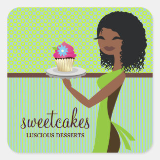 Sticker Carré 311 Cupcake Cutie Bleu Vert Afro-Américain