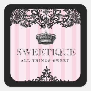 Sticker Carré 311 rayures roses et dentelle de Sweetique