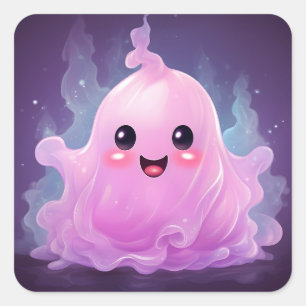 Sticker Carré 31 Octobre Joyeux Halloween mignon Fantôme rose