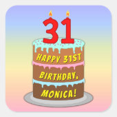 Sticker Carré 31e anniversaire : Fun Cake and Candles + Nom pers (Devant)