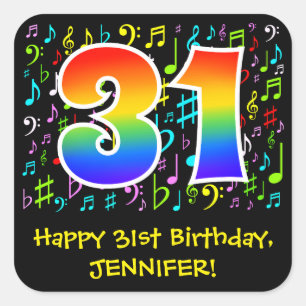 Sticker Carré 31e anniversaire : Symboles de musique colorée, A