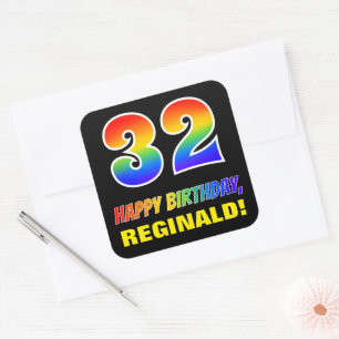 Sticker Carré 32e anniversaire : Bold, amusant, simple, arc-en-c