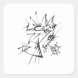 Sticker Carré 35 Art Tribal Tatouage Abstrait Noir Blanc