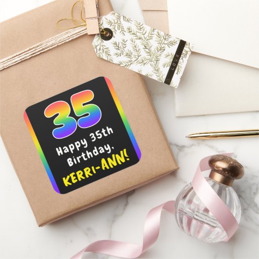 Sticker Carré 35e anniversaire : Rainbow Spectrum # 35, Nom pers (Cadeaux)