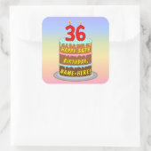 Sticker Carré 36e anniversaire : Fun Cake and Candles + Nom pers (Sac)
