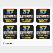 Sticker Carré 37e anniversaire : Arc-en-ciel "37"; photos et nom (Feuille)
