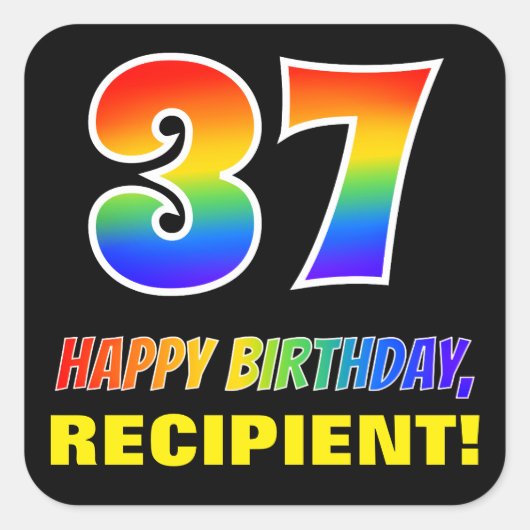 Sticker Carré 37e anniversaire : Bold, amusant, simple, arc-en-c (Devant)