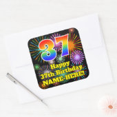 Sticker Carré 37e anniversaire : Fun Fireworks Look, Arc-en-ciel (Enveloppe)