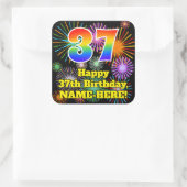 Sticker Carré 37e anniversaire : Fun Fireworks Look, Arc-en-ciel (Sac)