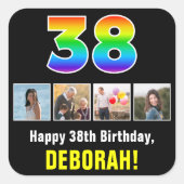 Sticker Carré 38e anniversaire : Arc-en-ciel "38"; photos et nom (Devant)