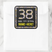 Sticker Carré 38e anniversaire : Floral Flowers Numéro, Nom pers (Sac)