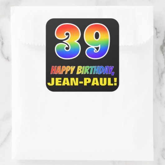 Sticker Carré 39e anniversaire : Bold, amusant, simple, arc-en-c (Sac)